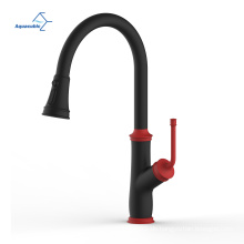 Aquacubic Matt Black und Red Pull Down Kitchen -Wasserhahn mit magnetischem Docking Sprayer WRAs CETIFIFIDED EN1111 Standard